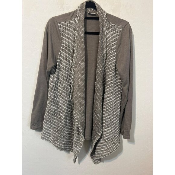 LOGO by Lori Goldstein Sz M Taupe Cream Tunic Open Front Cardigan Cozy - Picture 2 of 6